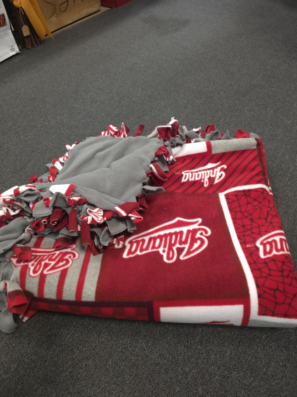 Handmade Indiana Hoosier Gray and Red Fleece Tie-Blanket